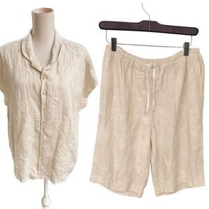CP Shades tonal floral embroidery blouse shorts set in natural size Large